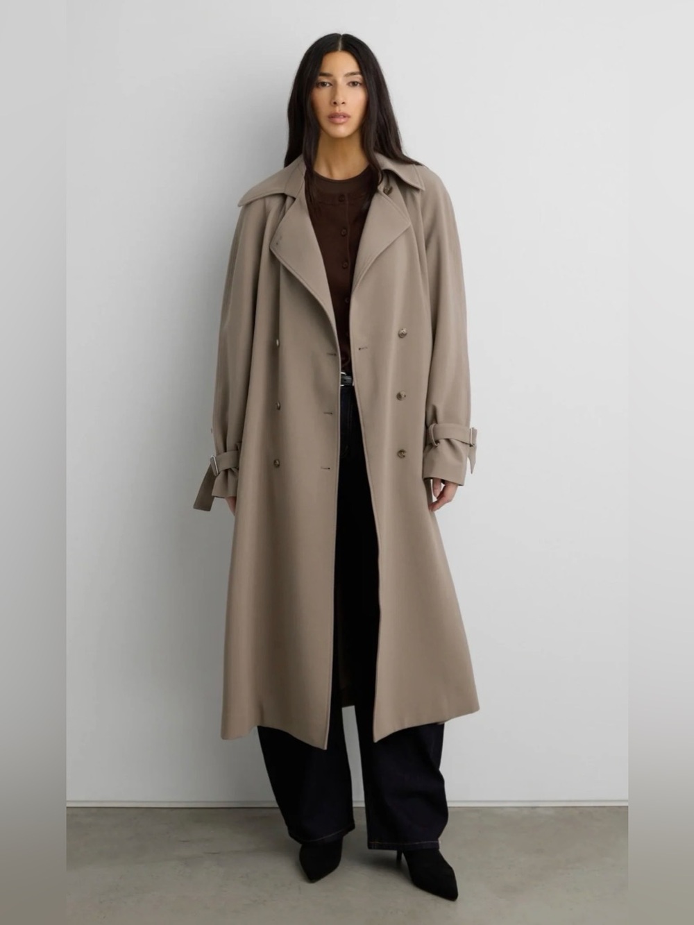 Oak and Fort, Womens Double-Breasted Trench Coat - Taupe - Picture 1 of 4